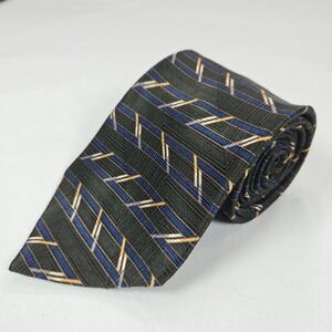 NEO Bill Blass Silk Tie Geometric Stripe Green Blue Gold 4" x 61" Hand Made